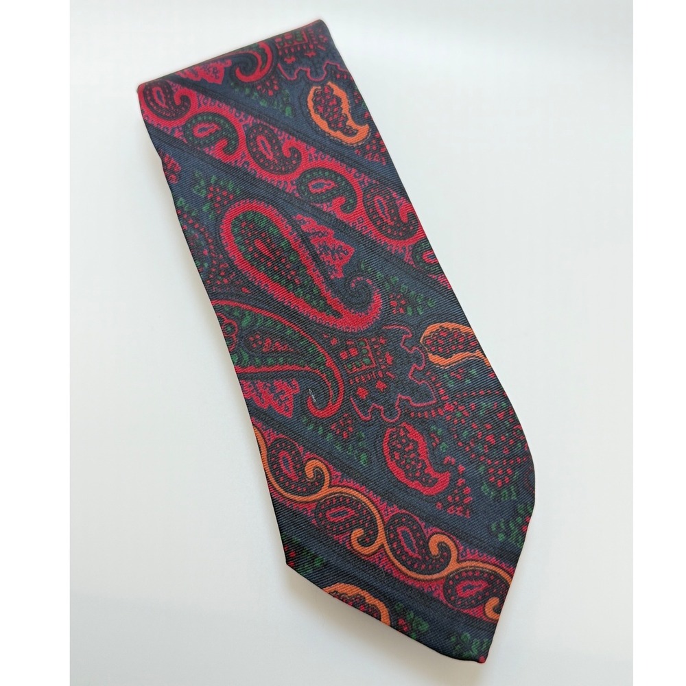 Robert Talbott Necktie OS Paisley Silk Red Navy Blue Vintage Preppy Professional